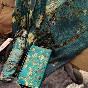 Floral Teal Umbrella and Wallet Set